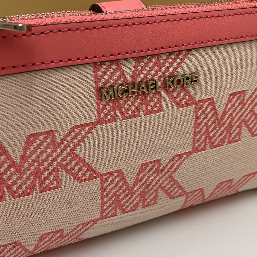 MICHAEL KORS JET SET TRAVEL LARGE DOUBLE ZIP WRISTLET WALLET TEA ROSE COLOR - Picture 14 of 14